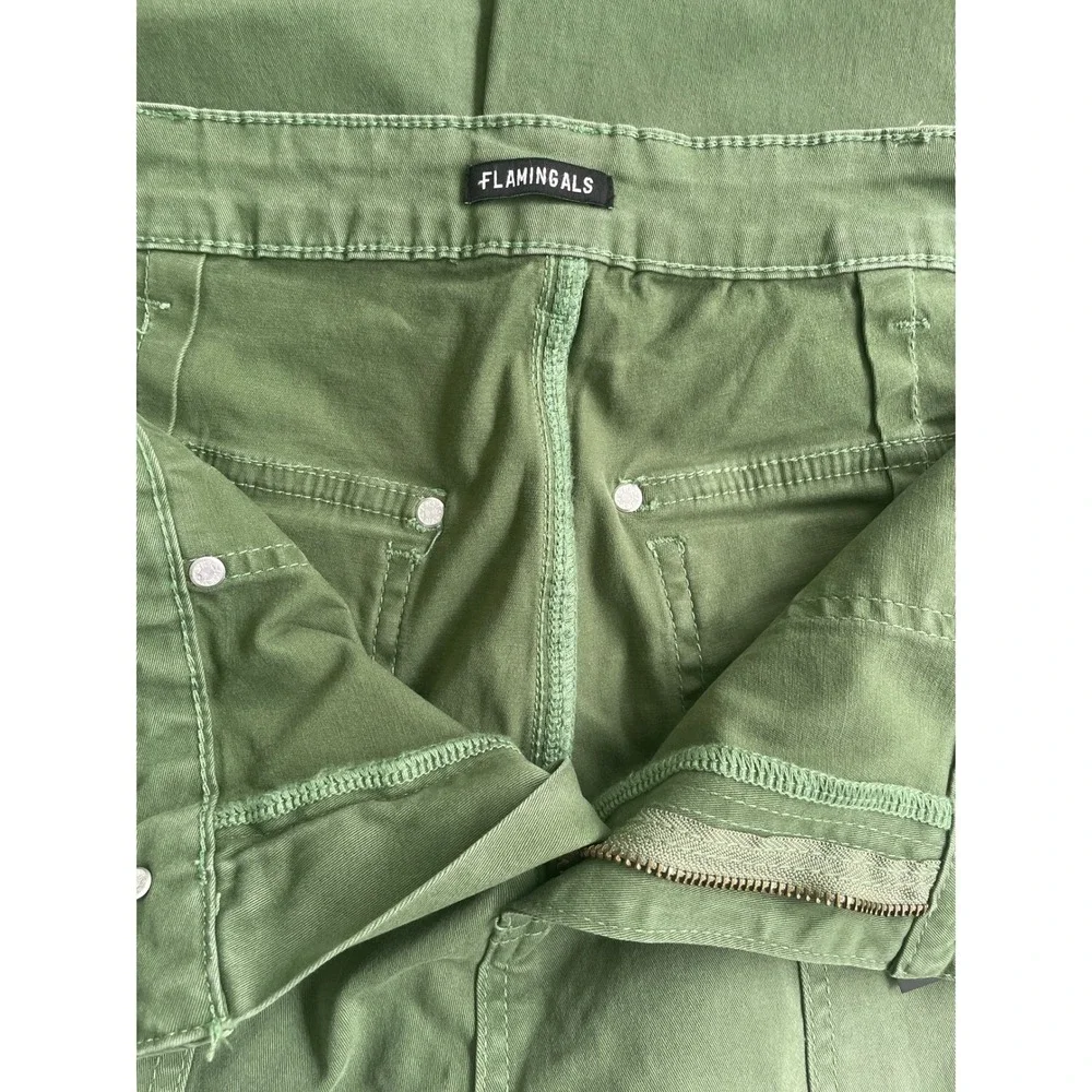 Flamingals Womens XL Sage Green Wide Leg Utility Carpenter Capri pants NEW